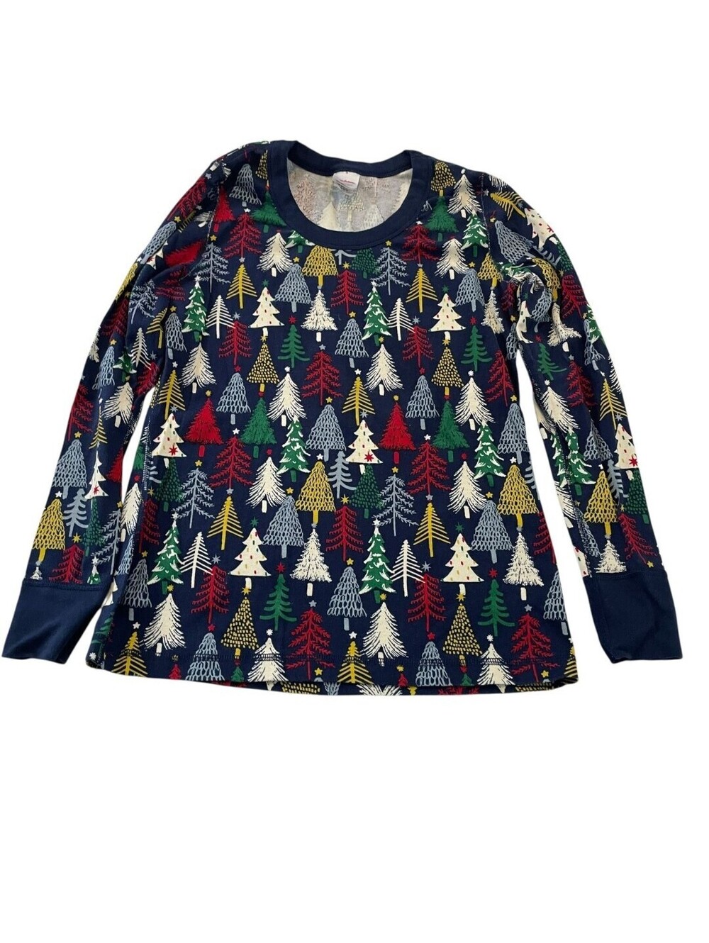 Hanna Andersson PJ Top M Navy Holiday Tree Print L/S Shirt Cotton